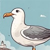 A cute cartoon illustration of a seagull