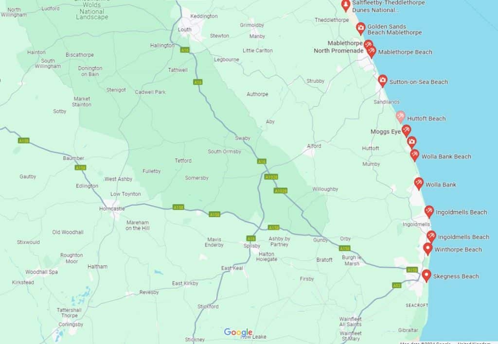 dog friendly beaches in lincolnshire map