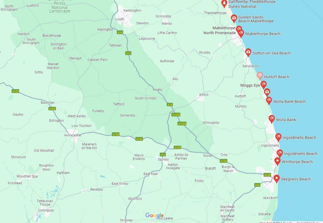 dog friendly beaches in lincolnshire map