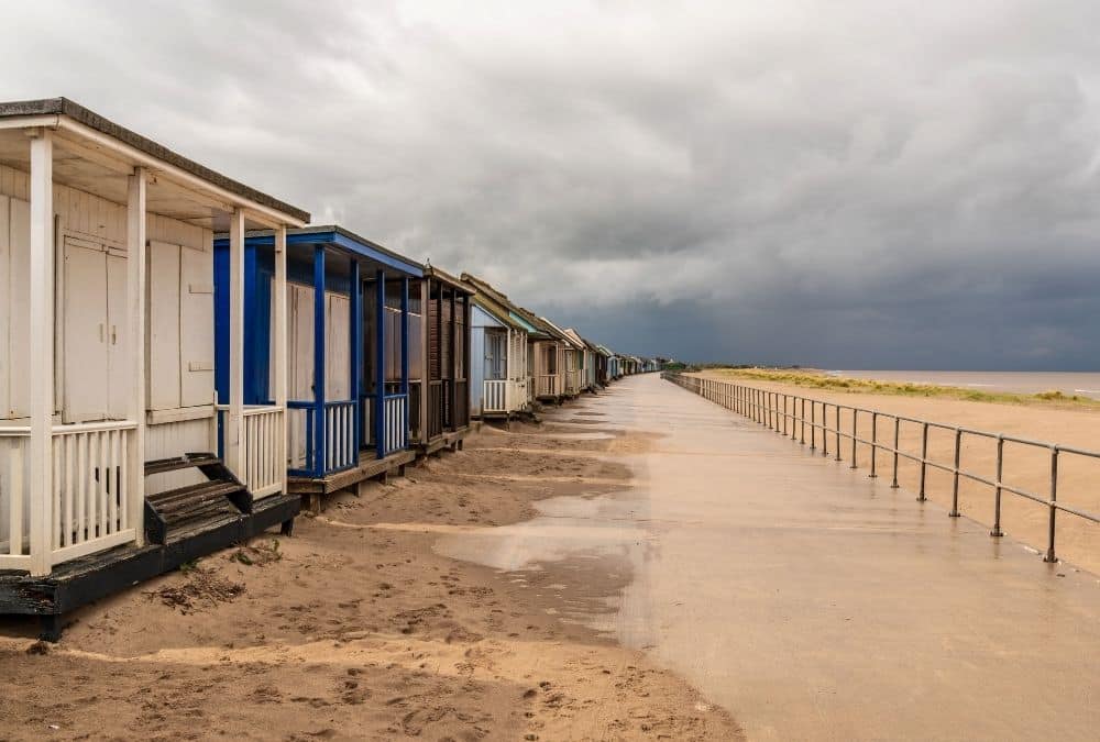 Beach huts at Sandilands dog friendly beach in Lincolnshire