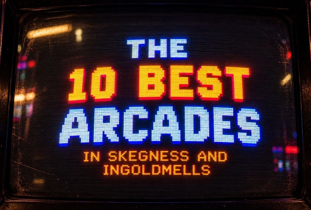 The 10 best arcades in Skegness and Ingoldmells in pixel text on a retro arcade screen