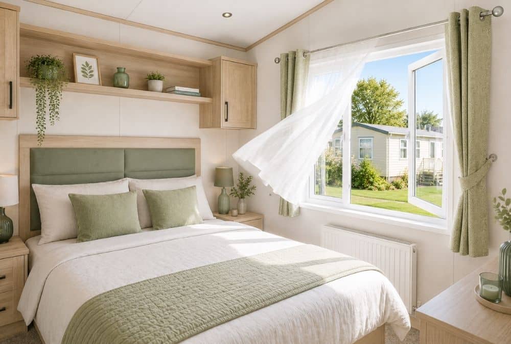 Open bedroom window with breeze for natural caravan ventilation