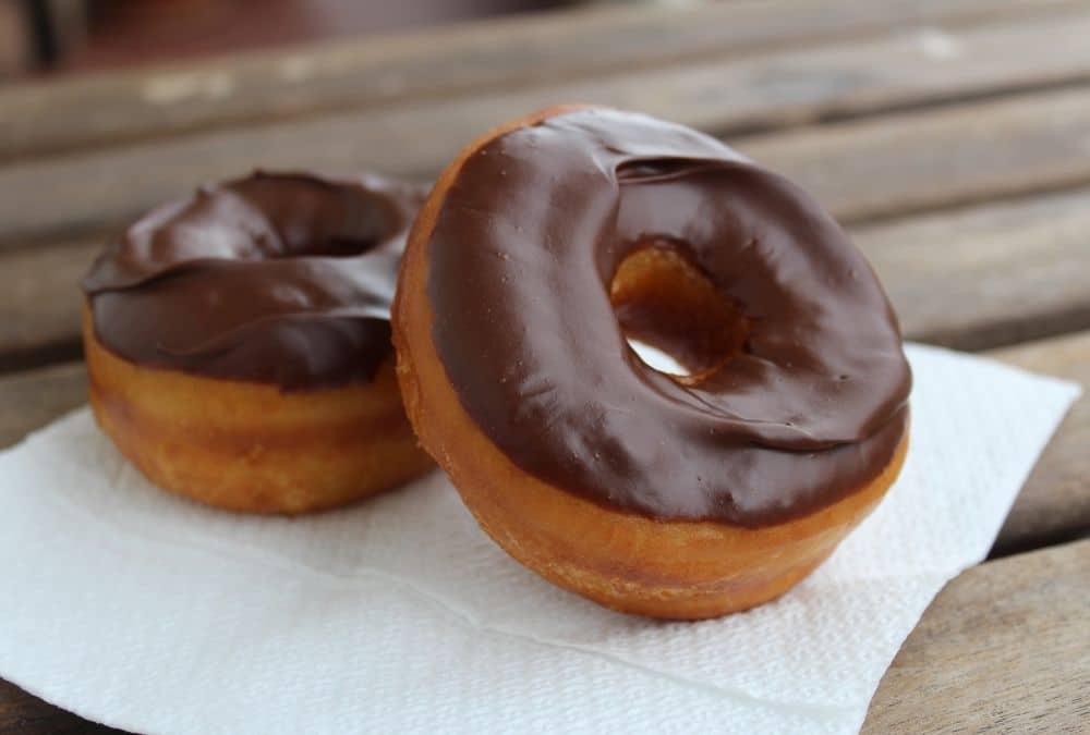 Chocolate doughnuts, a classic seaside treat near Ingoldmells Market