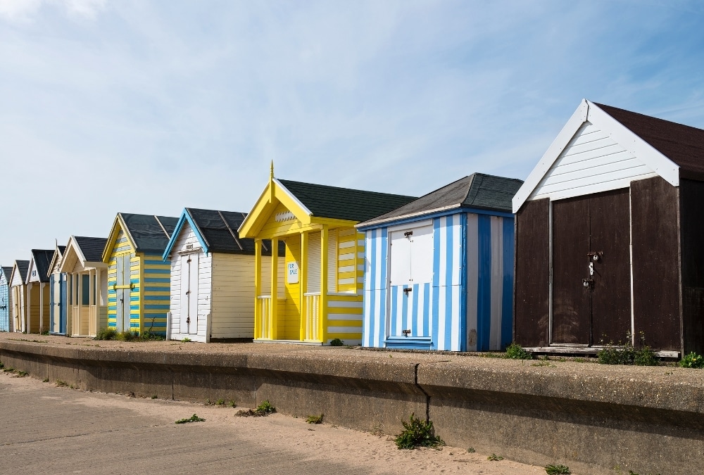 Chapel St. Leonards seafront promenade with traditional beach huts near Skegness