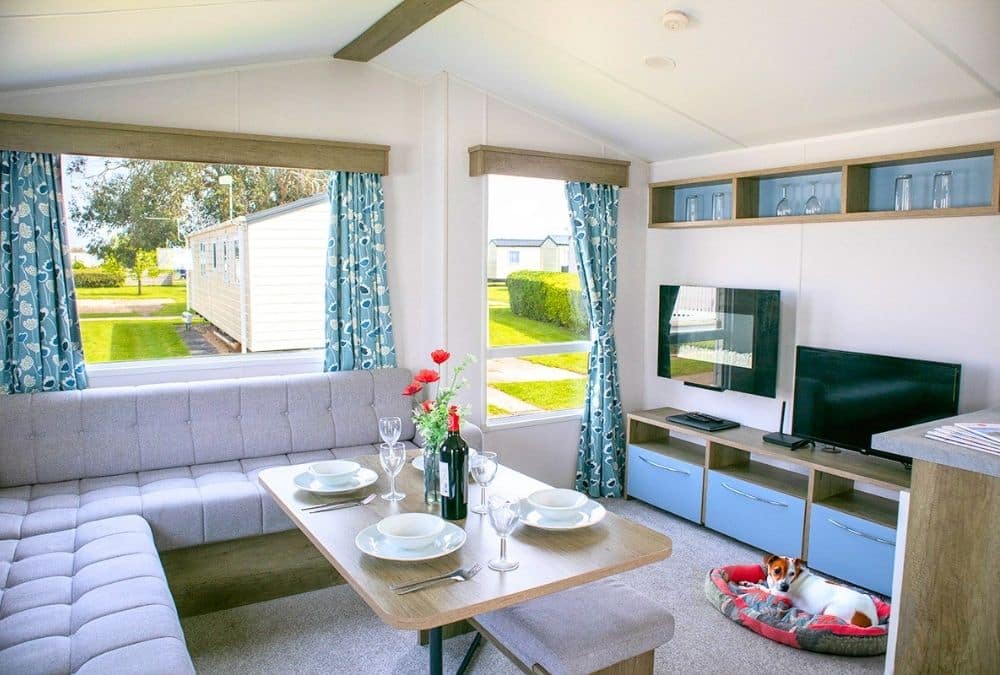 Modern caravan interior available for coastal caravan breaks at Kingfisher Caravan Park