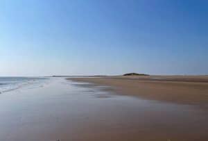 Huttoft Beach, also known as Moggs Eye, a quiet stretch of empty golden sand on the Lincolnshire coast