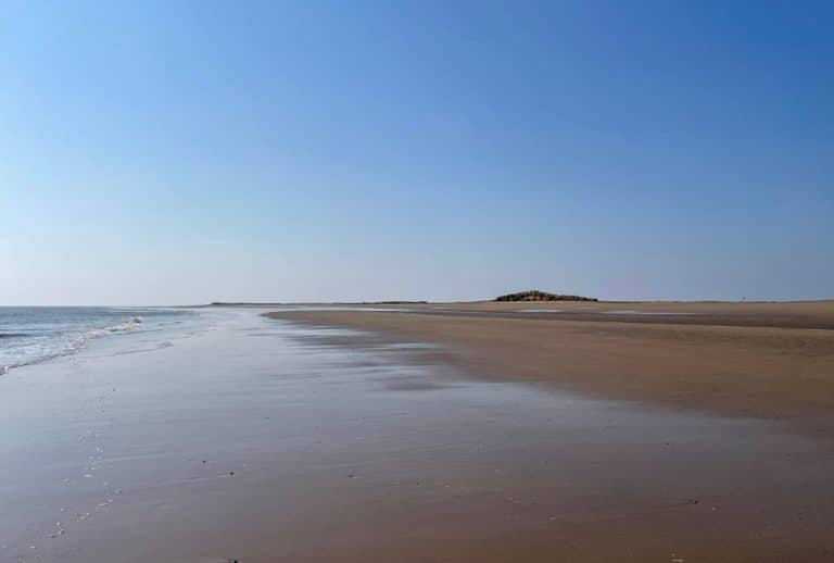 Huttoft Beach, also known as Moggs Eye, a quiet stretch of empty golden sand on the Lincolnshire coast