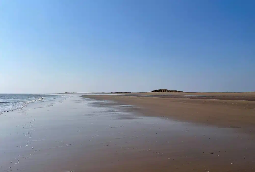 Huttoft Beach, also known as Moggs Eye, a quiet stretch of empty golden sand on the Lincolnshire coast