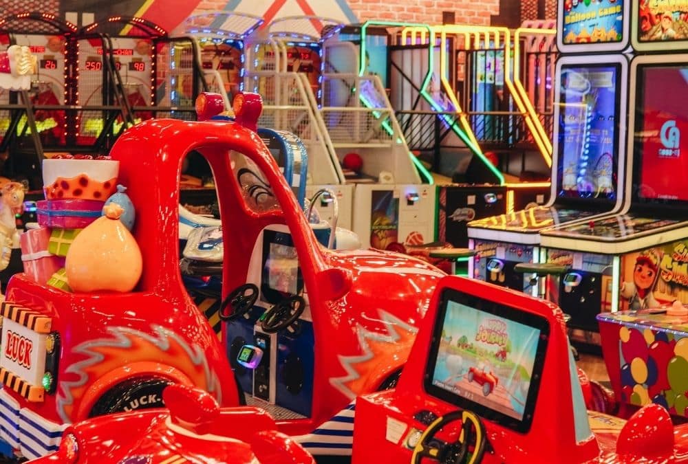 Skegness arcade interior with colourful games, kids rides and family entertainment machines