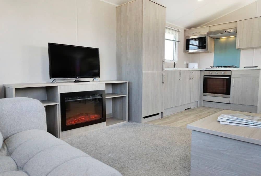 Interior of a basic second-hand static caravan affected by the 10 year rule
