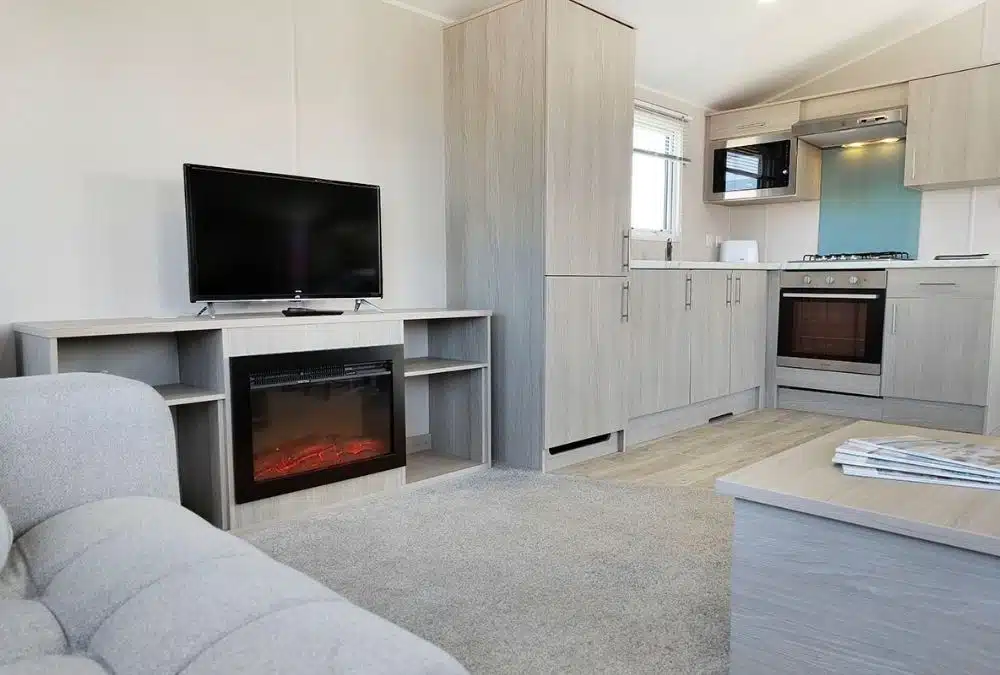Interior of a basic second-hand static caravan affected by the 10 year rule