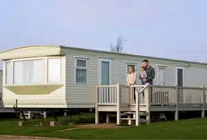 Modern static caravan on a UK coastal holiday park