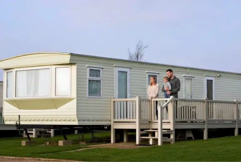 Modern static caravan on a UK coastal holiday park