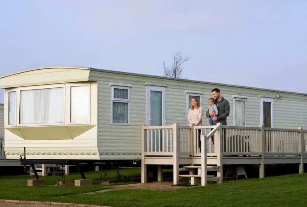 Modern static caravan on a UK coastal holiday park