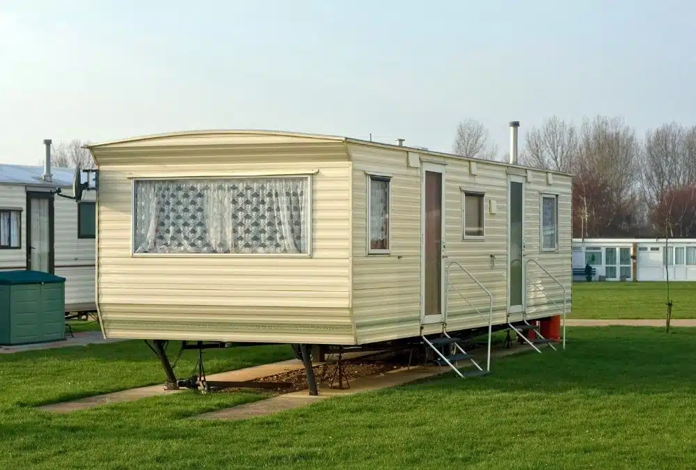 Older second-hand static caravan on a holiday park