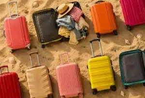 Suitcases packed with the essential things to take on a caravan holiday