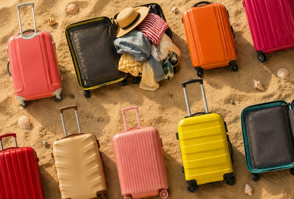 Suitcases packed with the essential things to take on a caravan holiday