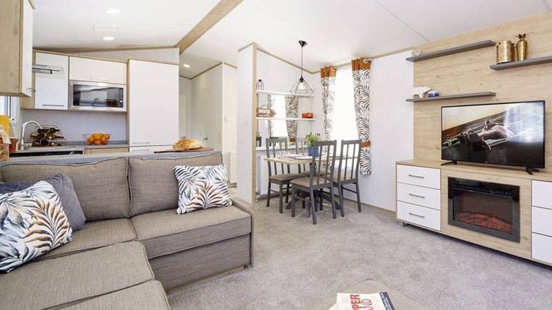 The living room of a caravan for sale